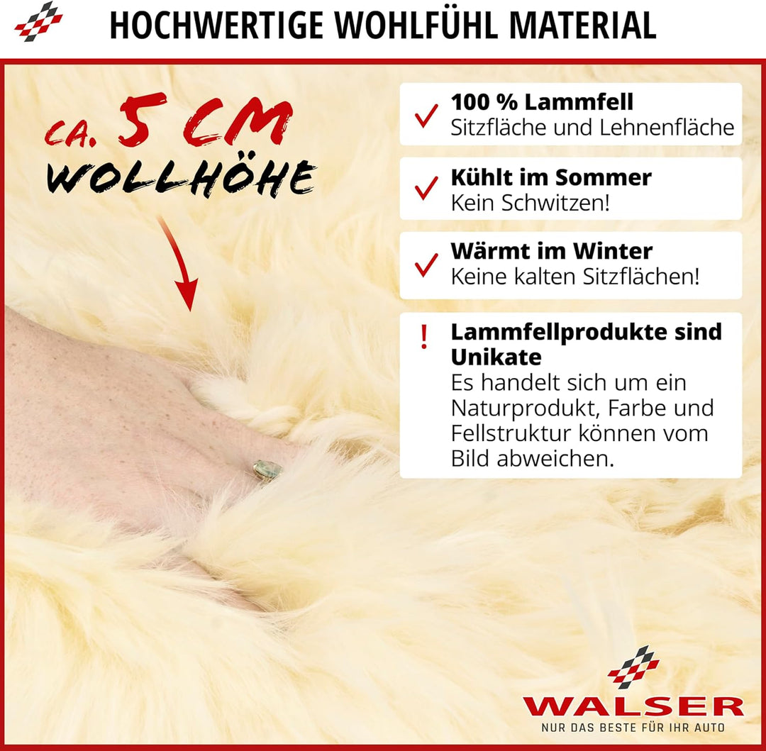 Walser Premium Lammfell Sitzauflage Marla, 100% Lammfell Autositz Sitzauflage mit 5cm Wollhöhe, Sitz