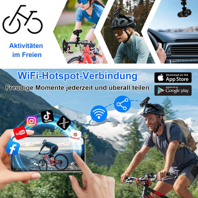 TANGMI Action Cam, WiFi Helmkamera Motorrad, 1080P HD & 120° Weitwinkel Actionkameras mit Automatisc