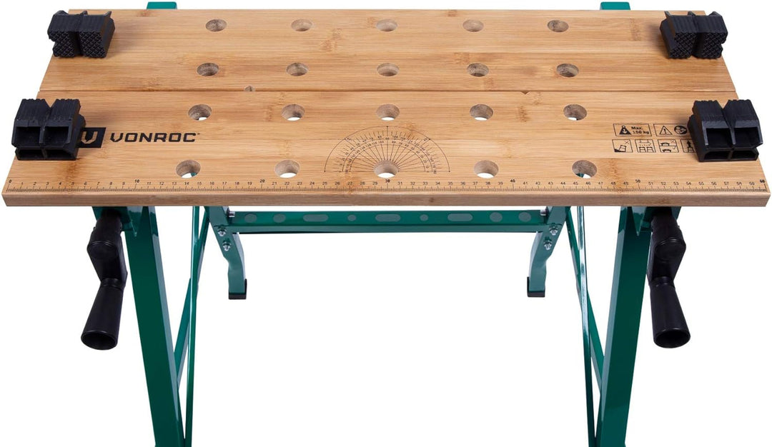 Werkbank - Spanntisch - Mit Bambus-Arbeitsplatte, maximale Belastbarkeit 150 kg