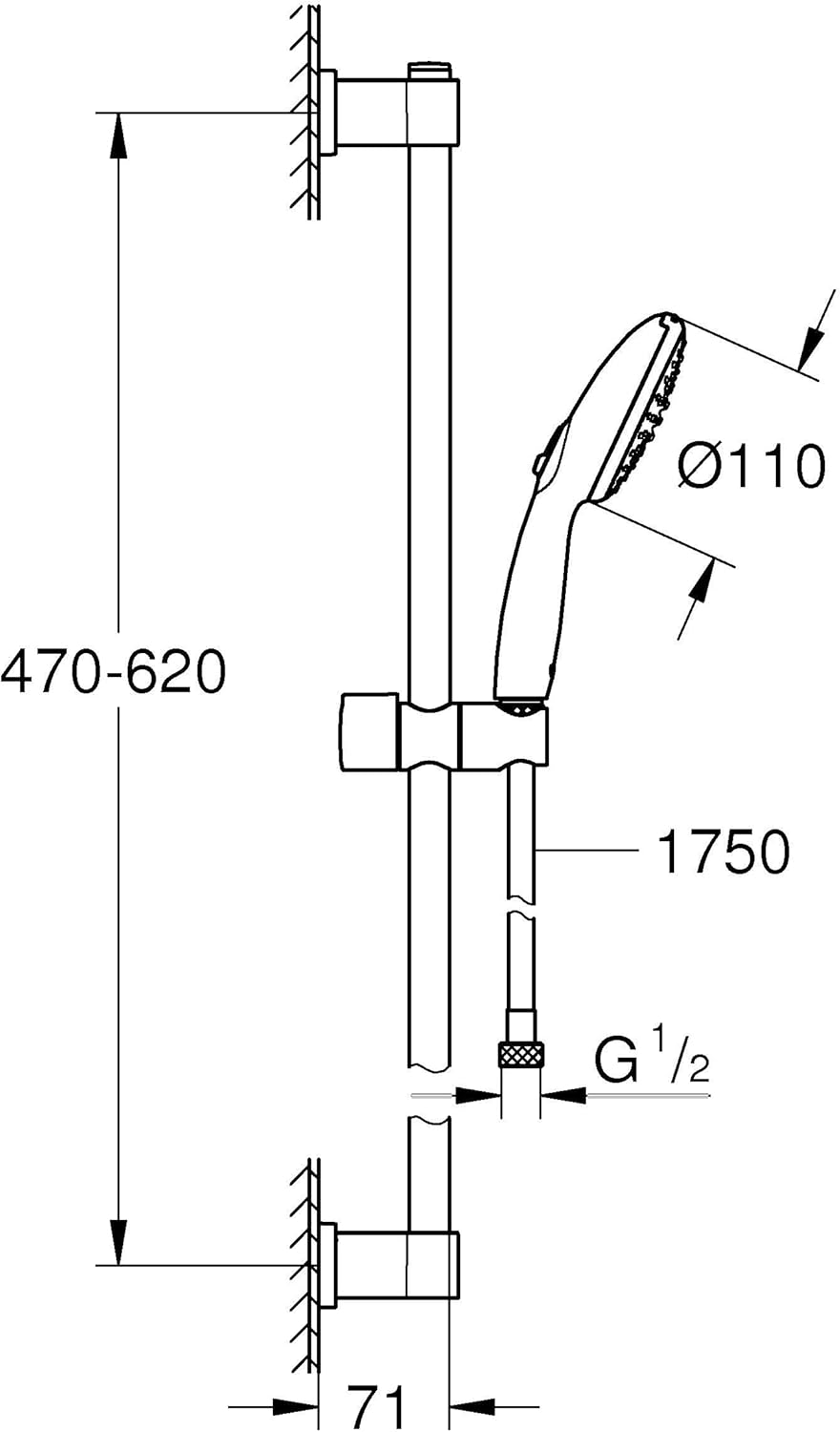 GROHE Vitalio 110, Duschset, 14l pro Min (Duschstangenset mit: Duschkopf 2 Strahlarten, 1,75m Schlau