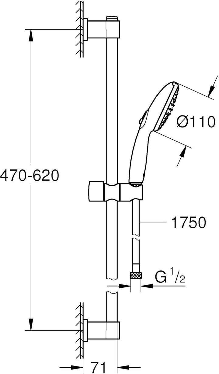 GROHE Vitalio 110, Duschset, 14l pro Min (Duschstangenset mit: Duschkopf 2 Strahlarten, 1,75m Schlau