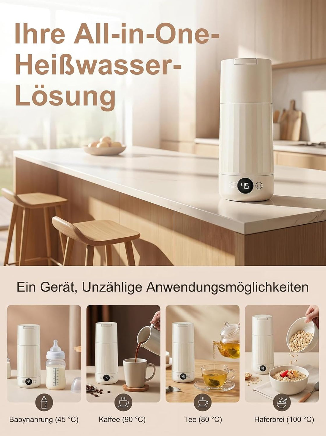 Reisewasserkocher Klein, 600ML Tragbarer Wasserkocher