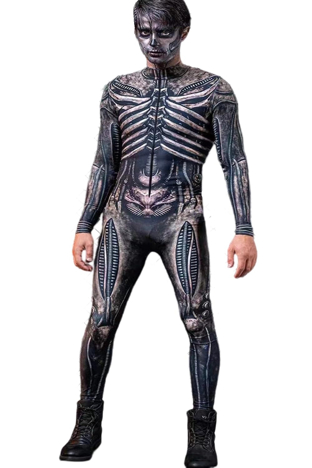 Shmily Girl Skelett Kostüm Damen Herren Halloween Kostüme Cosplay Overall Bodysuit Schwarz2 M, Schwa