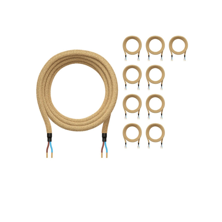 ledscom.de 10 Stück Textilkabel, 3 m, beige, 2 x 0,75 mm², H03VV-F Textilummantelung 10 Stück (1er P