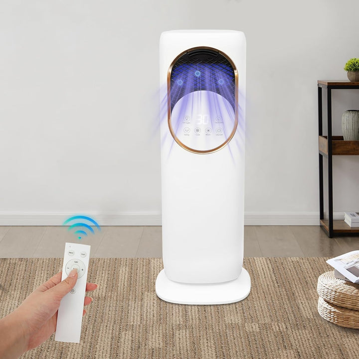 Turmventilator Klimaanlage mit Heizung & Luftbefeuchtung, Flügelloser Heizlüfter mit Fernbedienung,