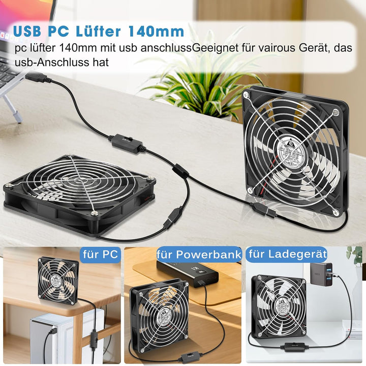 GDSTIME 2 Stück 140mm x 25mm USB Lüfter 140mm Lüfter 140mm PC Fan Gehäuse Lüfter für PC Computer Lap