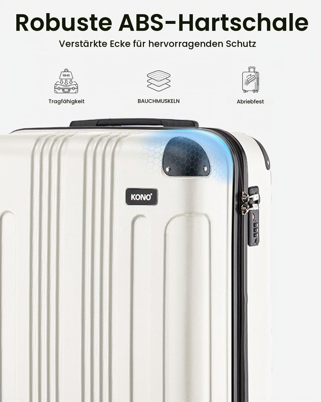 KONO 65cm Koffer Mittelgross Hartschale Trolley Rollkoffer Reisekoffer mit 4 Rollen 65x42x26cm (Koff