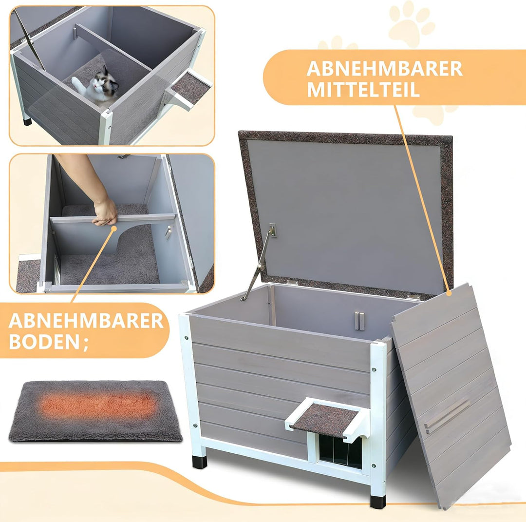 Outdoor Katzenhaus, 100% isoliert Outdoor-Katzenhäuser mit Matte für Winter für verwilderte Katzen w