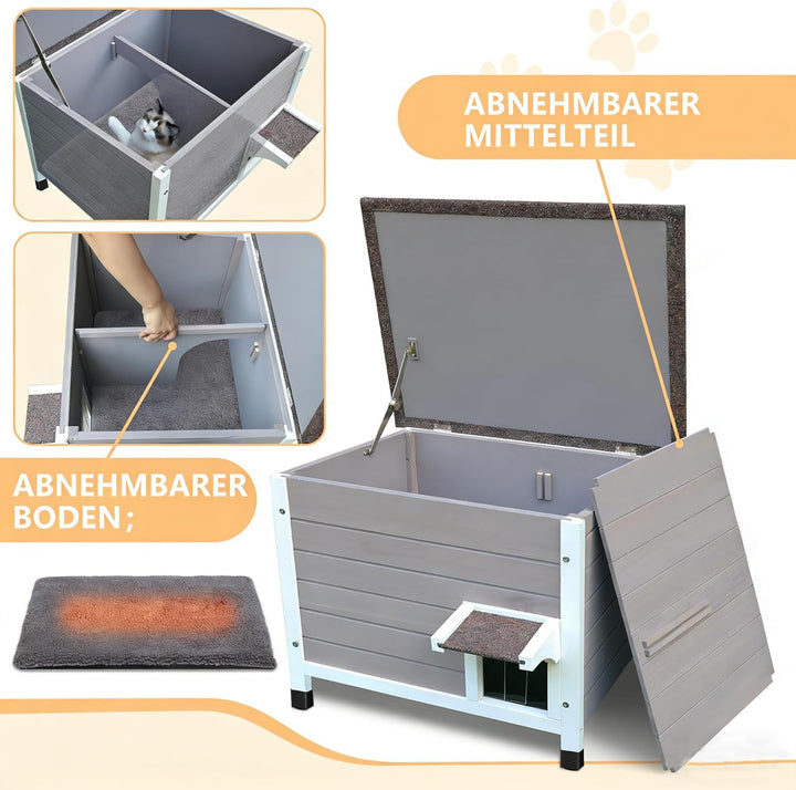 Outdoor Katzenhaus, 100% isoliert Outdoor-Katzenhäuser mit Matte für Winter für verwilderte Katzen w