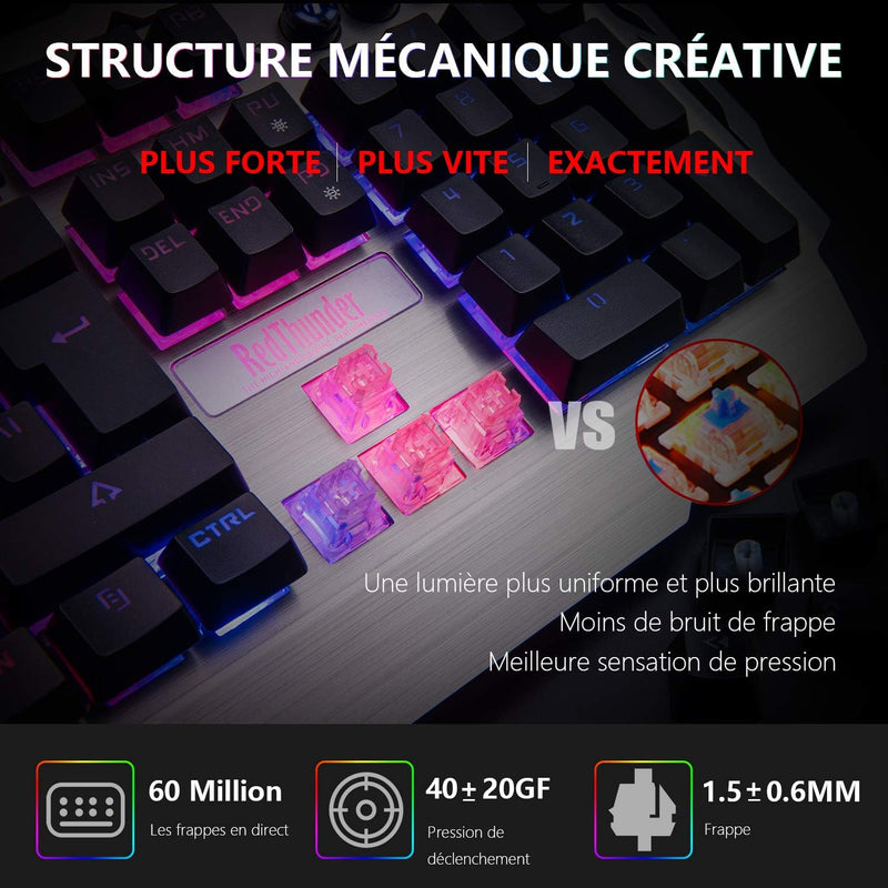 RedThunder K900 Semi-Mechanical Gaming Keyboard, FR Layout, RGB Backlight, Phone Holder, Hand Rest,