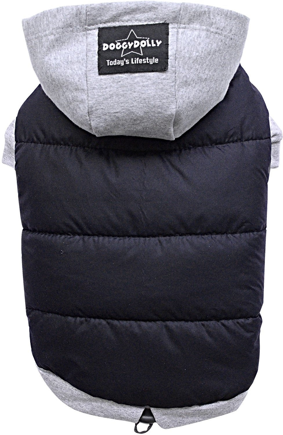 Doggy Dolly W109 Hundejacke Wasserabweisend mit Kapuze, schwarz/grau, Wintermantel/Winterjacke, Grös