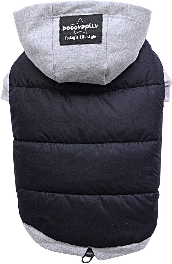 Doggy Dolly W109 Hundejacke Wasserabweisend mit Kapuze, schwarz/grau, Wintermantel/Winterjacke, Grös