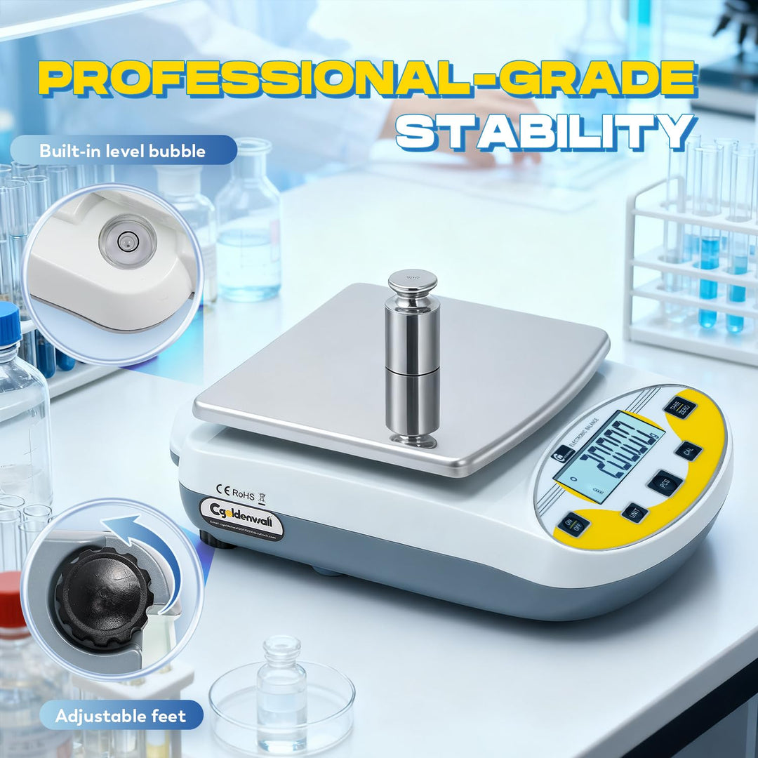 CGOLDENWALL Laborwaage durch Präzise Kalibrierung mit 5000g,0.01g Genauigkeit Digitale Analytische E