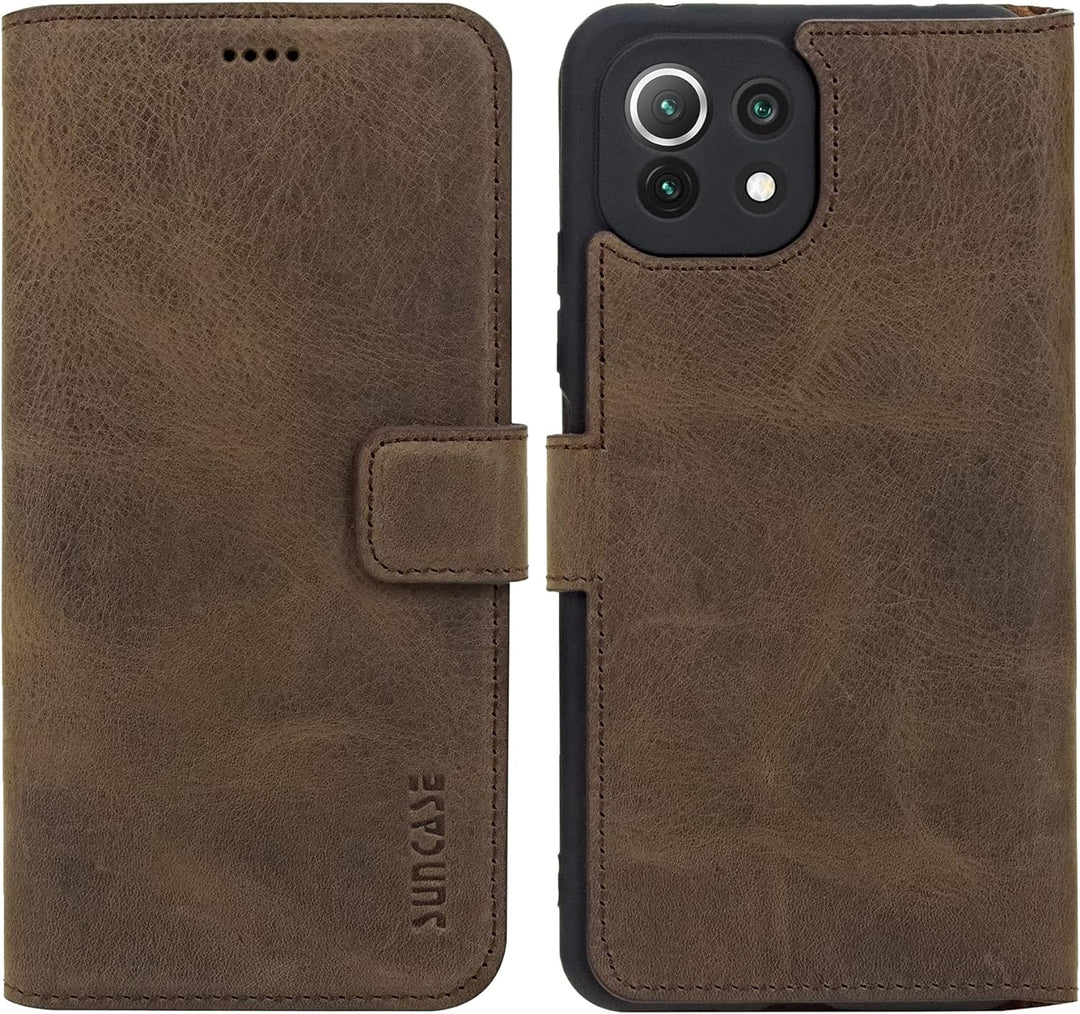 Suncase Book-Style Hülle kompatibel mit Xiaomi Mi 11 Lite 5G Leder Tasche (Slim-Fit) Lederhülle Hand