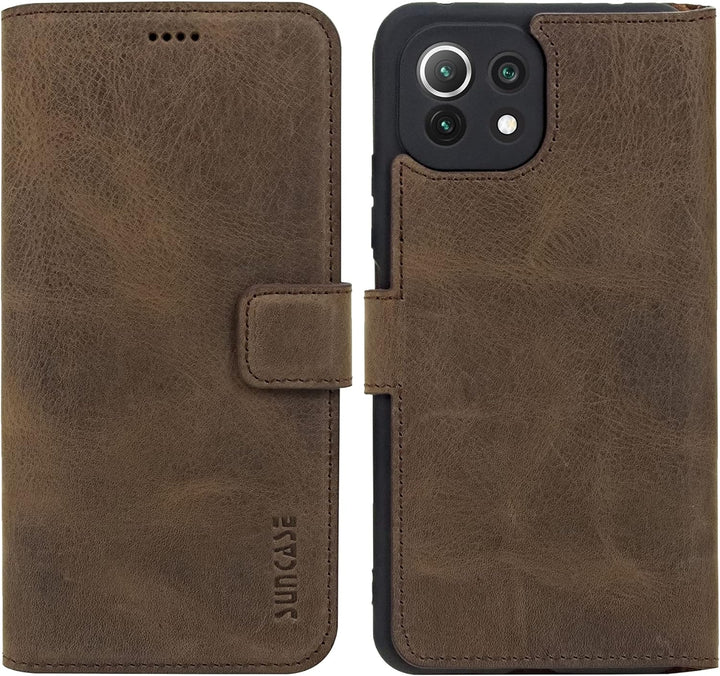 Suncase Book-Style Hülle kompatibel mit Xiaomi Mi 11 Lite 5G Leder Tasche (Slim-Fit) Lederhülle Hand