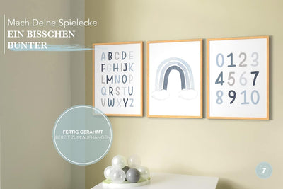 Papierschmiede® Kinderbilder 3er Set Lernposter, A3 gerahmt in Holzrahmen (Natur), Geschenk für Jung