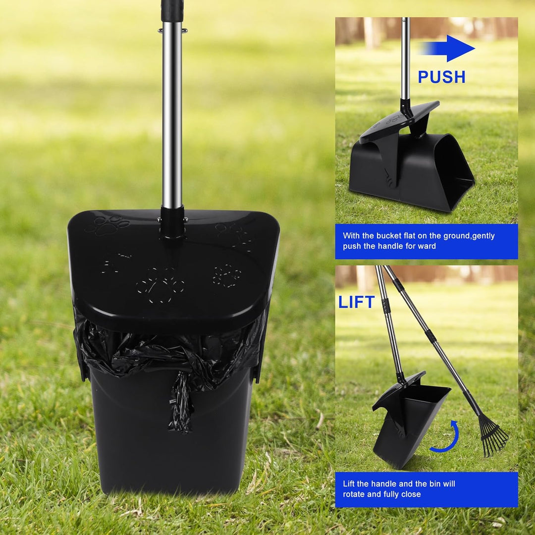 3 Pack Hundekotschaufel, 100CM Länge Griff Pooper Scooper Dreheimer, Rechen und Spaten mit 20 Abfall