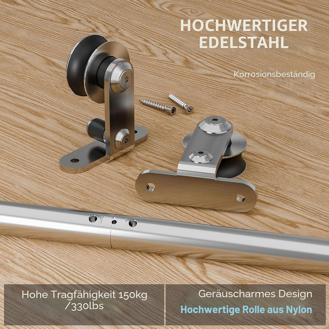 Schiebetürbeschlag Edelstahl 183cm Schiebetüren Schiebetürsystem Komplettset Laufschiene Rollen Set