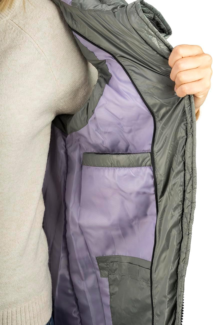 DENIMFY Damen Weste lang ärmellos DFCaro Steppweste Vest Kapuze Winterweste Outdoorweste Übergangswe