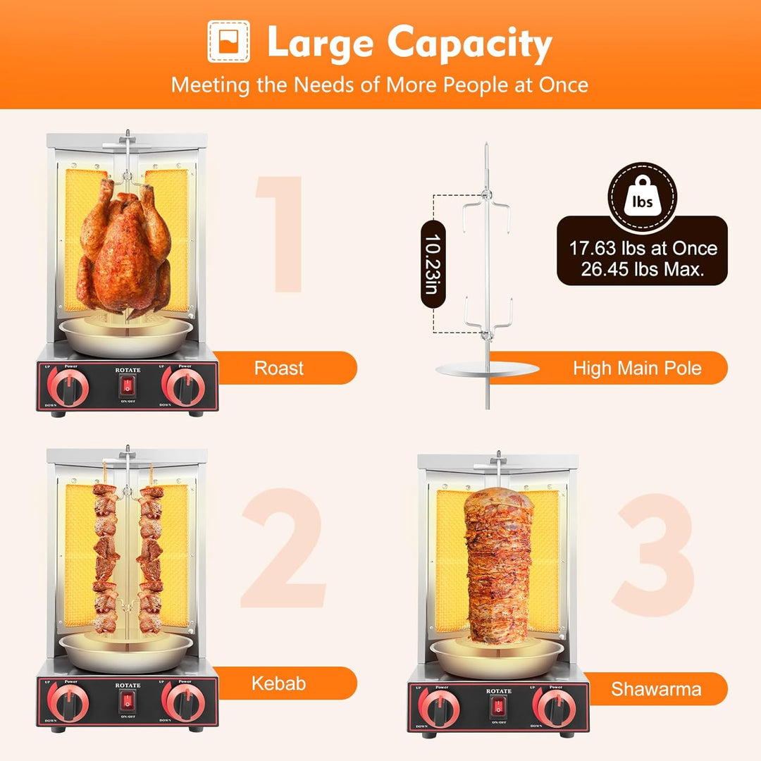 3000W 220V Dönerspiess Maximale Kapazität 12KG 360° Dönergrill für Zuhause, SchaschliKGrill Rotissie