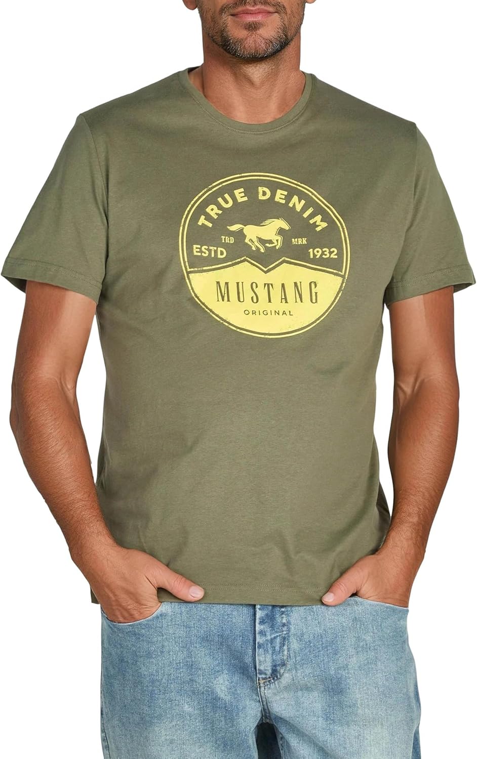 MUSTANG Herren T-Shirt 4er Pack Frontprint O-Neck Rundhalsausschnitt Kurzarm Regular Tee Shirt 100%