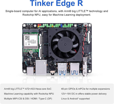 Tinker Edge R RK3399Pro Single Board Computer mit Edge TPU AI Accelerator und Dual Camera Interface