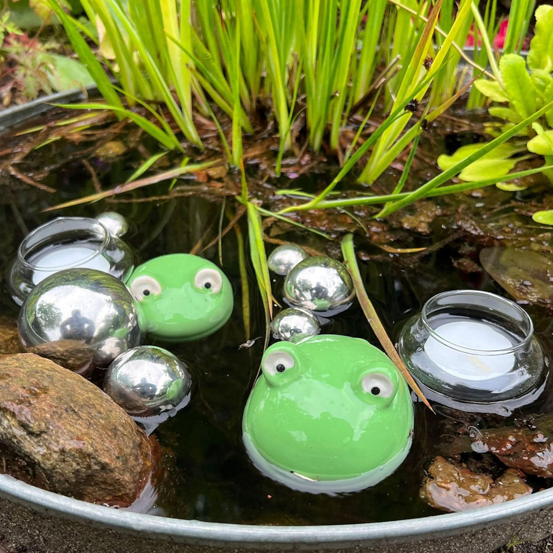 Storm's Gartenzaubereien Miniteich Komplett Set 2 Schwimmfrösche gross - klein 2 Teelichtschalen 6 S