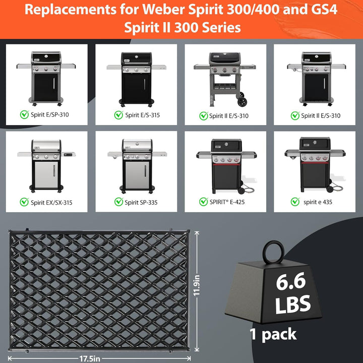 QuliMetal 44,5cm Wendbares Grillrost für Weber Spirit 300 | Gusseisen, Wendbar. Passend für Spirit 3