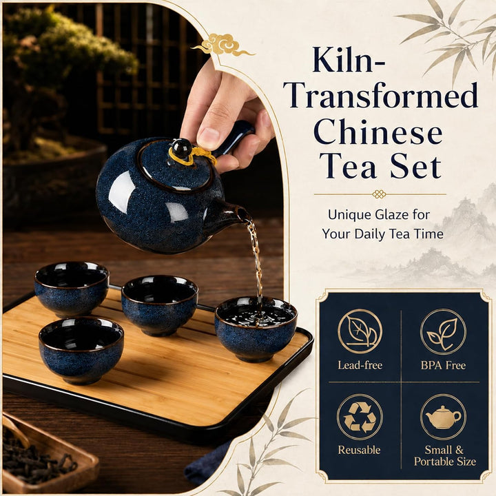 Japanische Teekanne, Keramik Travel Tee Set Chinesische Gongfu-Teeset Glasierte Porzellan-Set mit 1