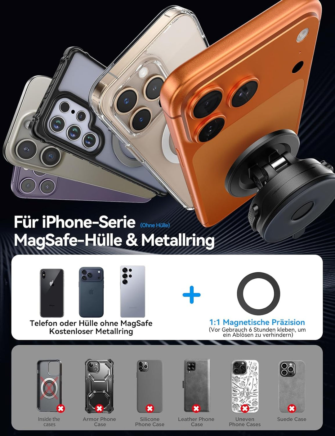 JOYROOM Handyhalterung Auto [Dreifach-Faltbare] Magsafe Autohalterung [Vakuum & Stärkster Gel] für A