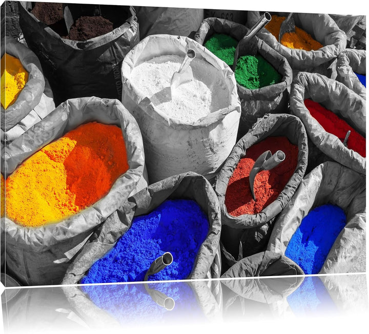 Bunte Farben für Holi Festival schwarz/weiss Format: 100x70 auf Leinwand, XXL riesige Bilder fertig