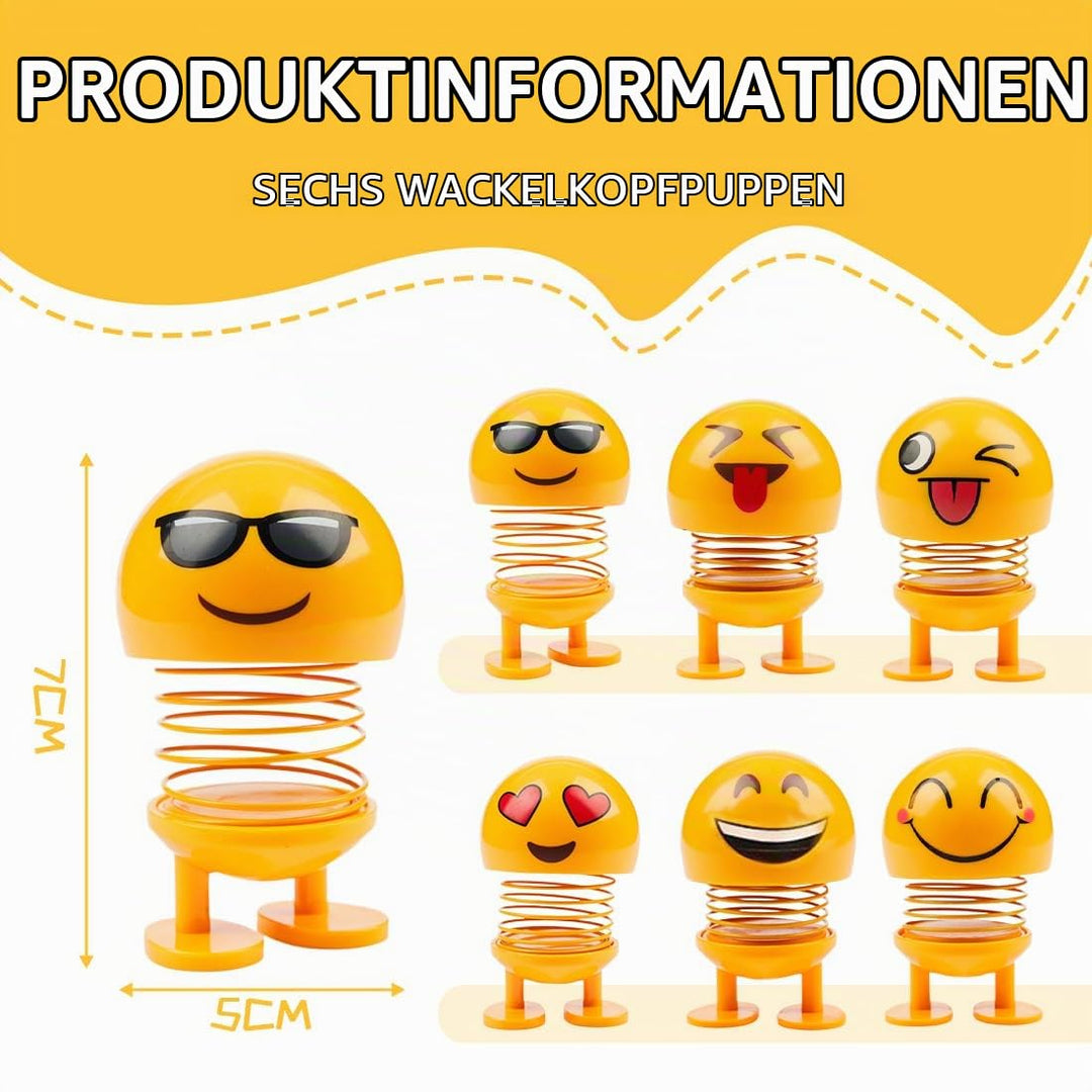 6 Stück Wackelfigur Glücksbringer, Auto Wackelfigur, Deko Figuren für Wohnzimmer, Schreibtisch, Büro