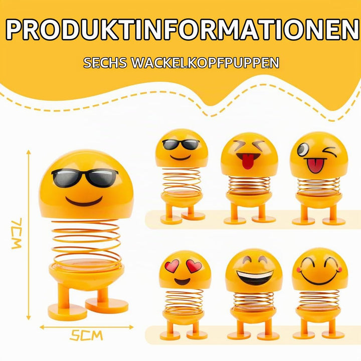 6 Stück Wackelfigur Glücksbringer, Auto Wackelfigur, Deko Figuren für Wohnzimmer, Schreibtisch, Büro