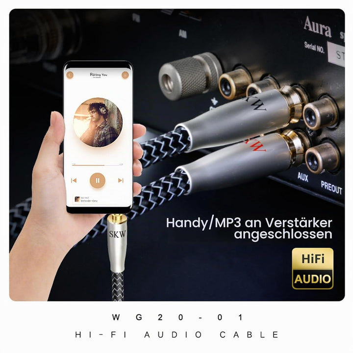 High End 3.5mm Klinke auf Cinch Kabel, Kupfer und Silberlitzendrähte 3.5mm Klinke auf 2RCA Y Splitte