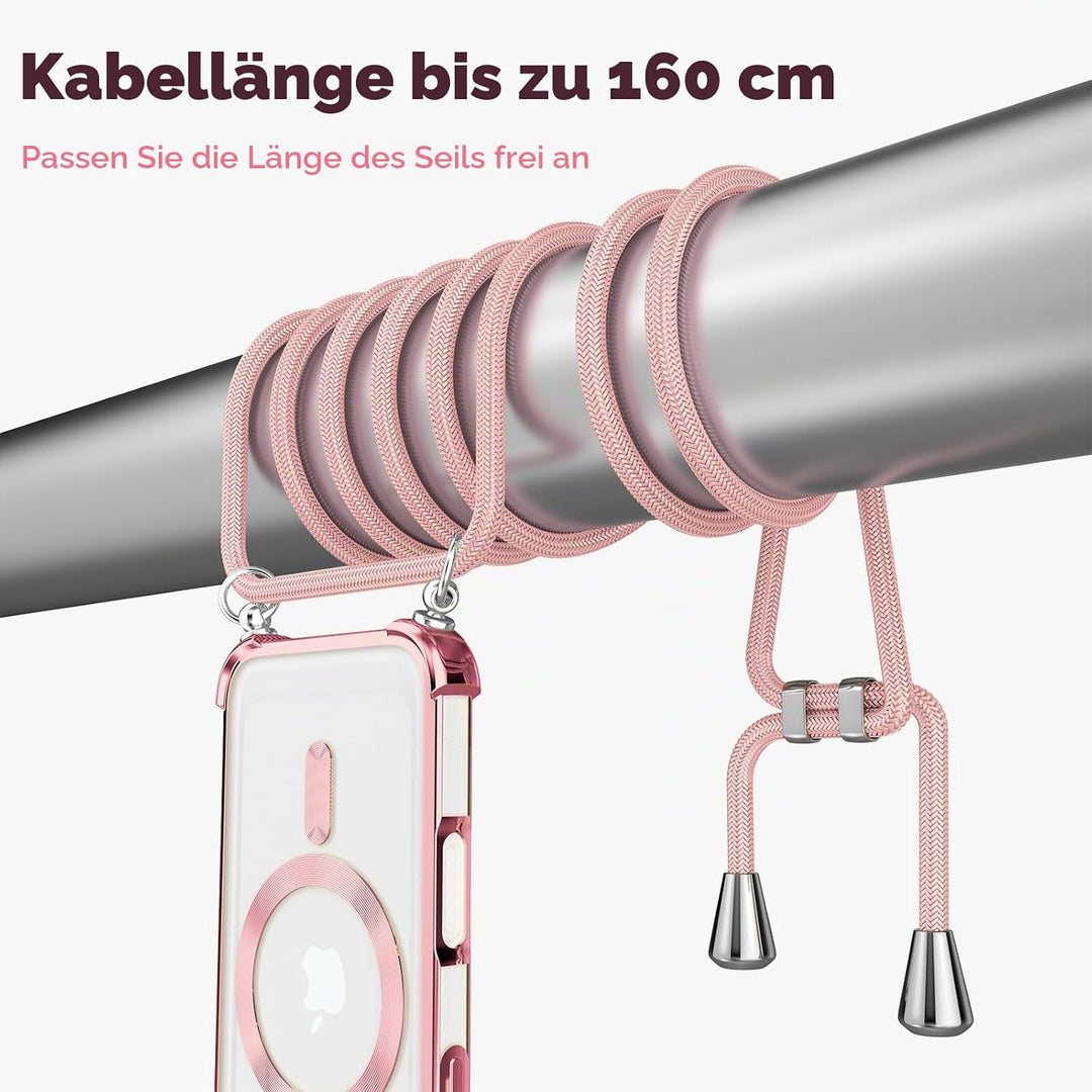 GOODVISH Handykette für iPhone 16 Hülle mit Band Magnetisch, Rosé | mit 2 Stück Schutzfolie, mit Kam