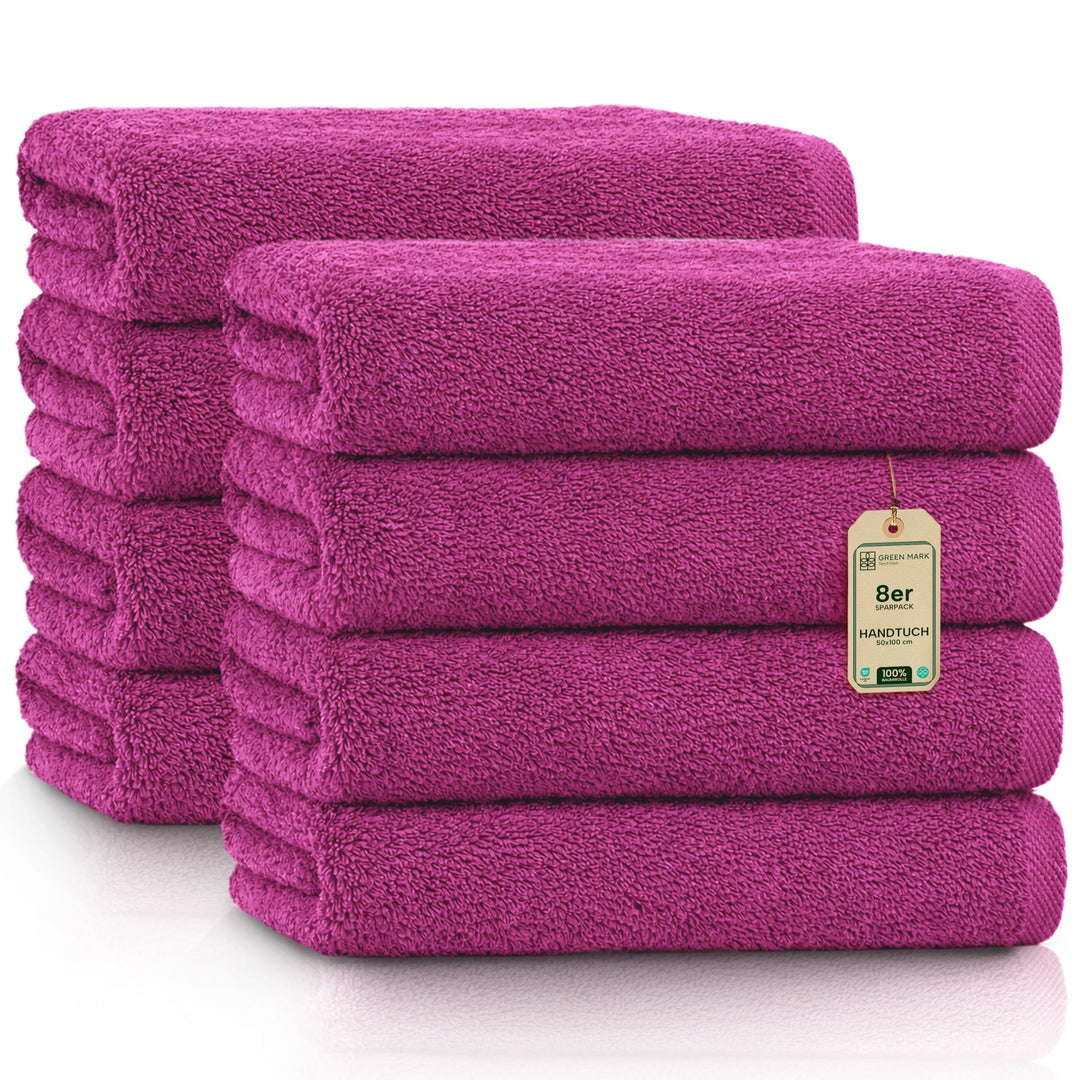 NatureMark NM-HT0701 8-er Spar-Pack Frottier Handtücher, 50 x 100 cm, Pink, Pink
