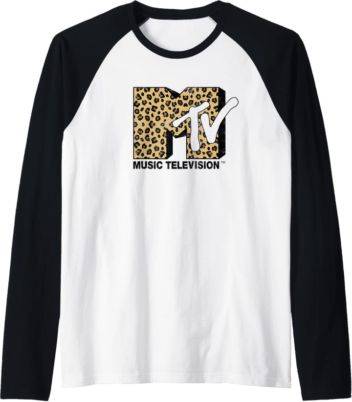 MTV Leopard Pattern Fill Logo Raglan