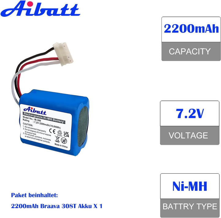 NI-MH akku wiederaufladbar, Ersatz-akku für IRobot Braava 380, 380T, 390T,Kompatibel mit Mint 5200 5