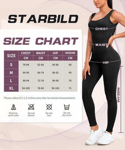 STARBILD Damen Yoga Jumpsuit Ärmellos Rückenfrei Eng Anliegender, Fitness Overall für Gym Workout, K