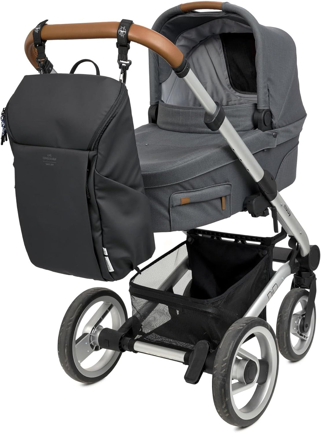 LÄSSIG Baby Wickelrucksack mit Wickelunterlage, Kinderwagenbefestigung und Flaschenhalter/GRE Slende