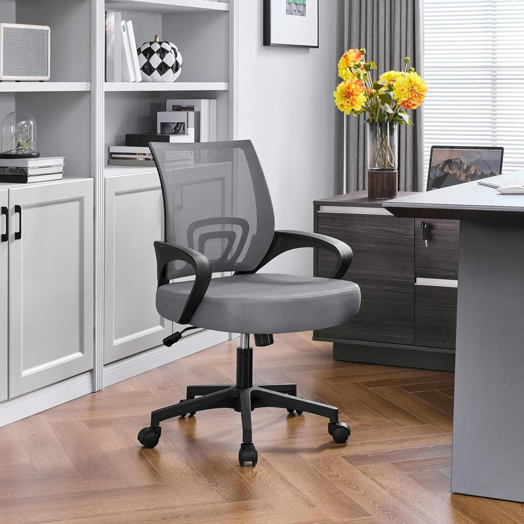 Yaheetech Bürostuhl, Ergonomischer Schreibtischstuhl mit Netzbespannung und Armlehnen, Drehstuhl aus