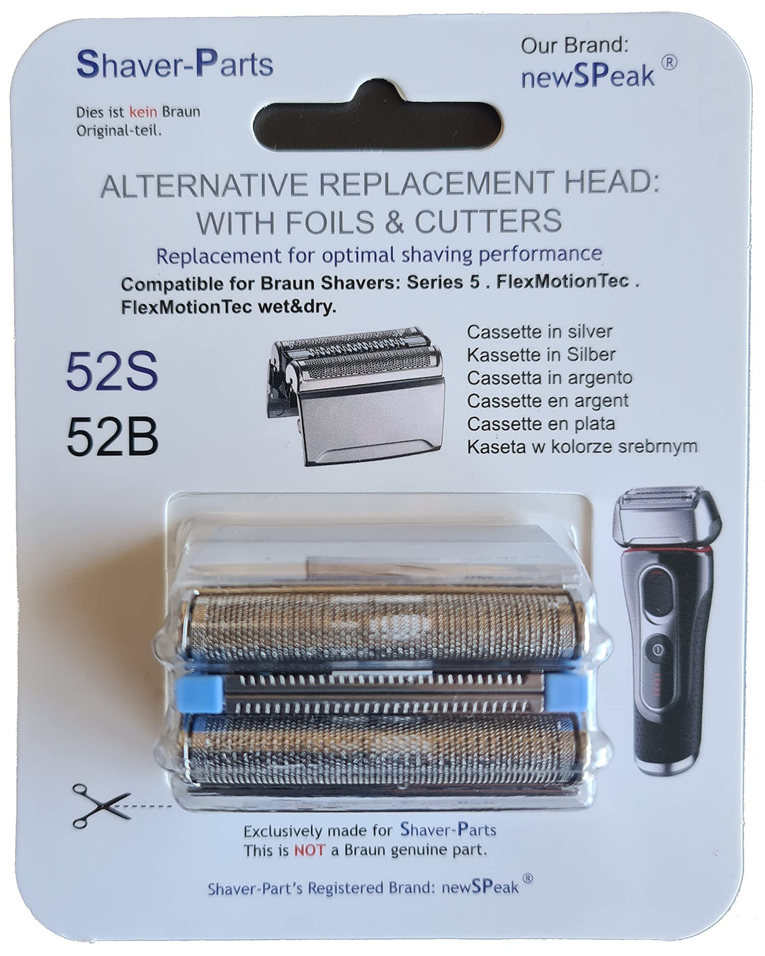 Braun Elektrorasierer 52S Kassette, Alternativer Ersatzteil/Scherteil, kompatibel mit Series 5, Flex