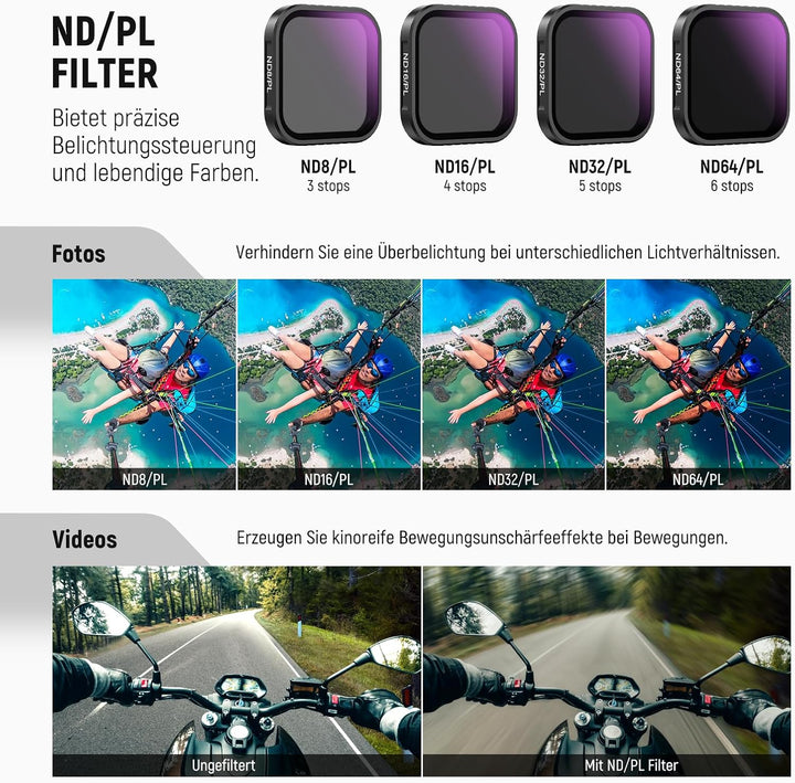 NEEWER 4er ND CPL Filter Kompatibel mit Insta360 Ace Pro/Ace Pro 2, ND8/PL ND16/PL ND32/PL ND64/PL P