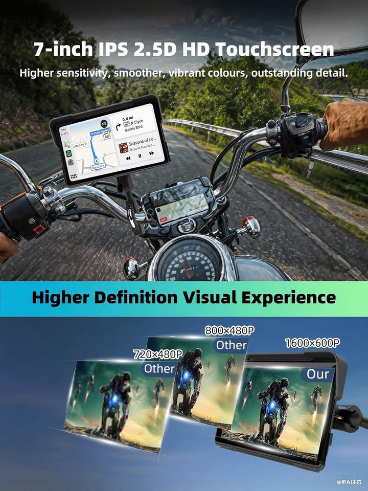 2026 Jansite 7 Zoll Motorrad Carplay Android Auto, 2,5D IPS Motorrad Display IP67 Wasserdichter Navi