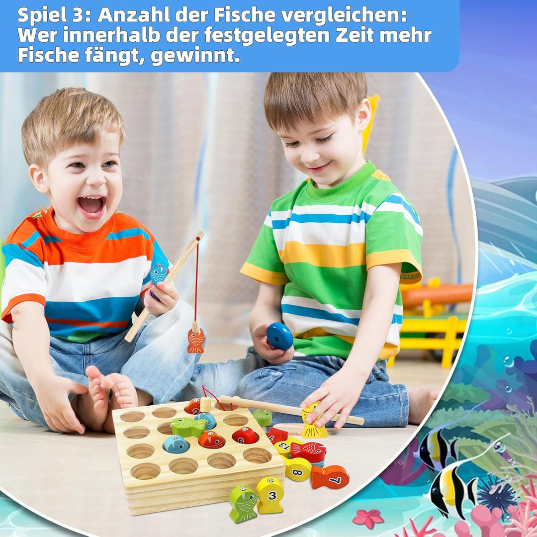 Montessori Spielzeug ab 3-5 Jahre, Angelspiel, Holzspielzeug, Magnetische Angelspie, Geschenk für3 4