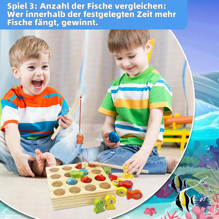 Montessori Spielzeug ab 3-5 Jahre, Angelspiel, Holzspielzeug, Magnetische Angelspie, Geschenk für3 4