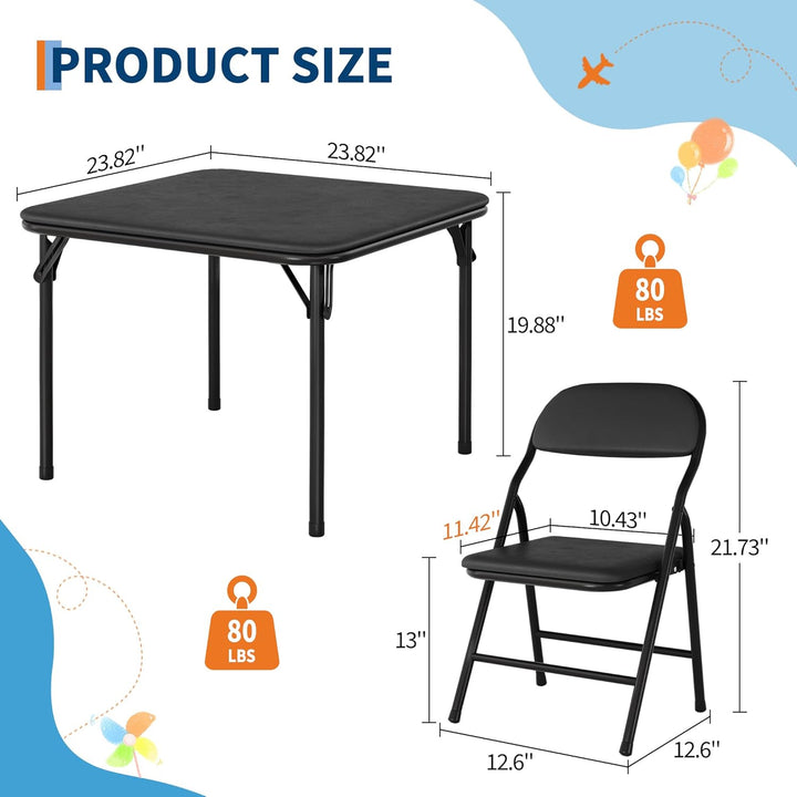Zusammenklappbares Kinder-Set – quadratischer Tisch mit 2 gepolsterten Stühlen, Metallgestell, ideal