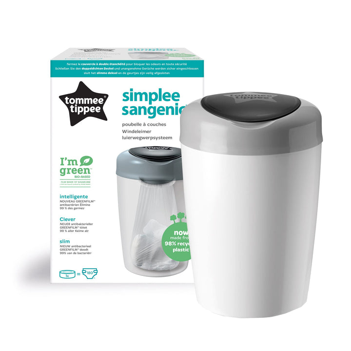 Tommee Tippee Simplee Windeleimer, mit 1 Nachfüllkassette, Schützt gegen Gerüche und Keime*, Zu 100%