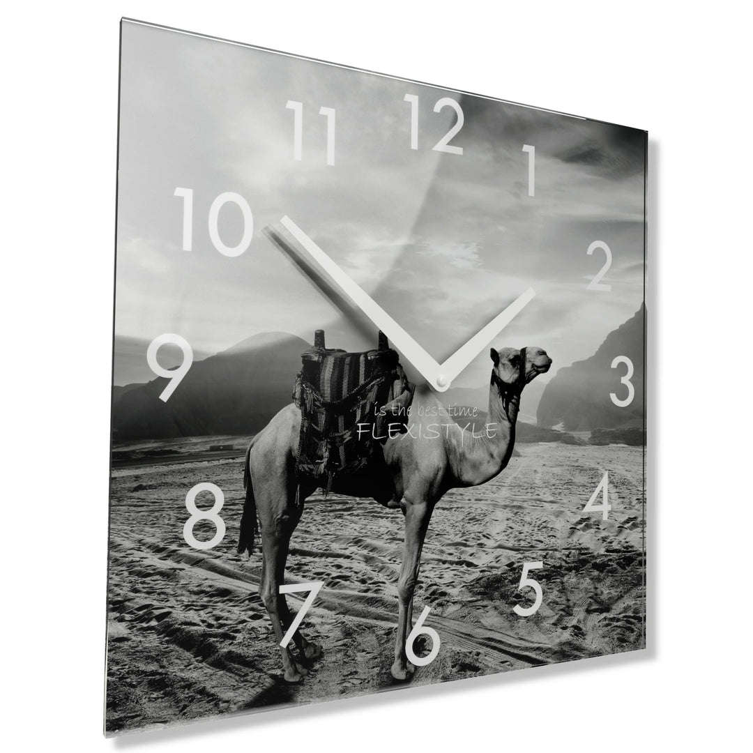FLEXISTYLE Wanduhr Eckig Wohnzimmer, 30 x 30 cm, aus Glas, mit Direktdruck modern ohne tickgeräusche