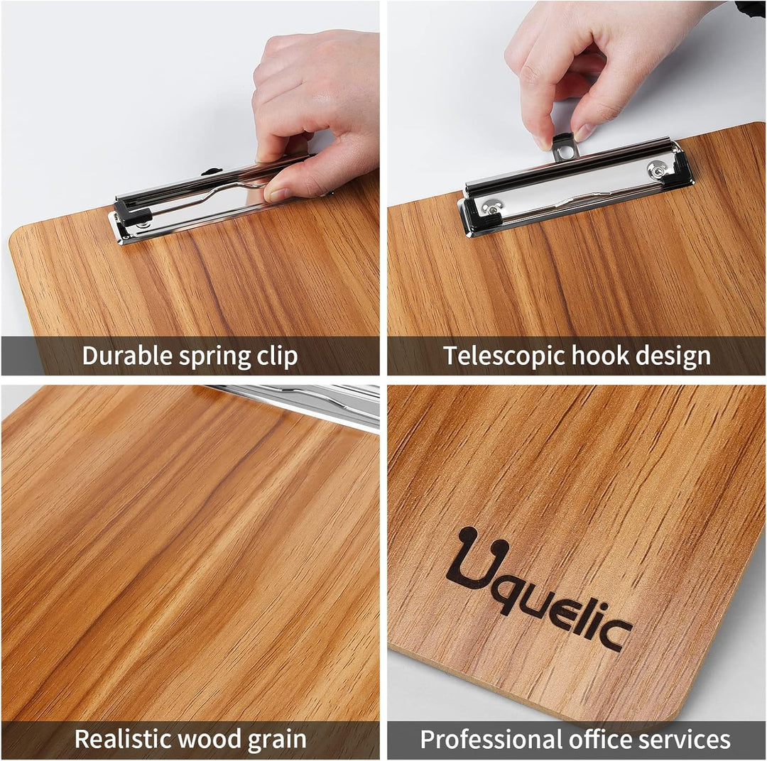 Uquelic Klemmbrett/Schreibbrett/Clipboard A4-4Pcs Klemmbretter A4 Eleganz Luxus Holzmaserung Abgerun
